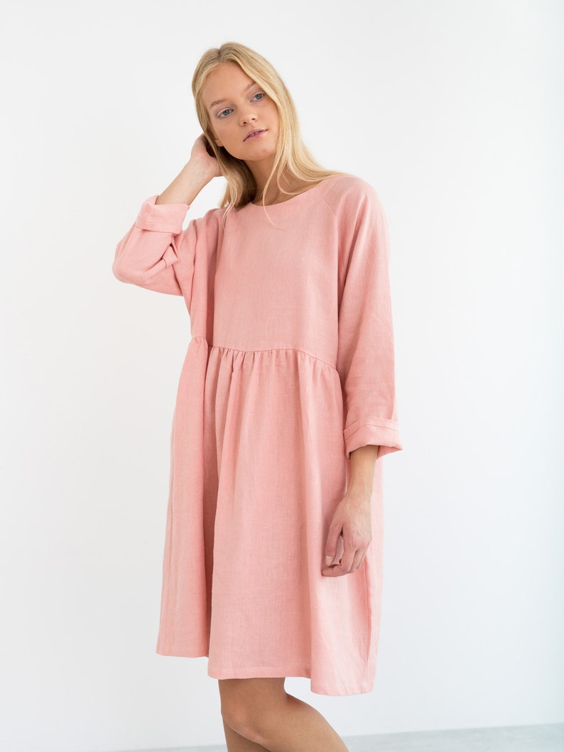 HARLOW Linen Dress / Long Sleeve Loose Midi Linen Dress image 2