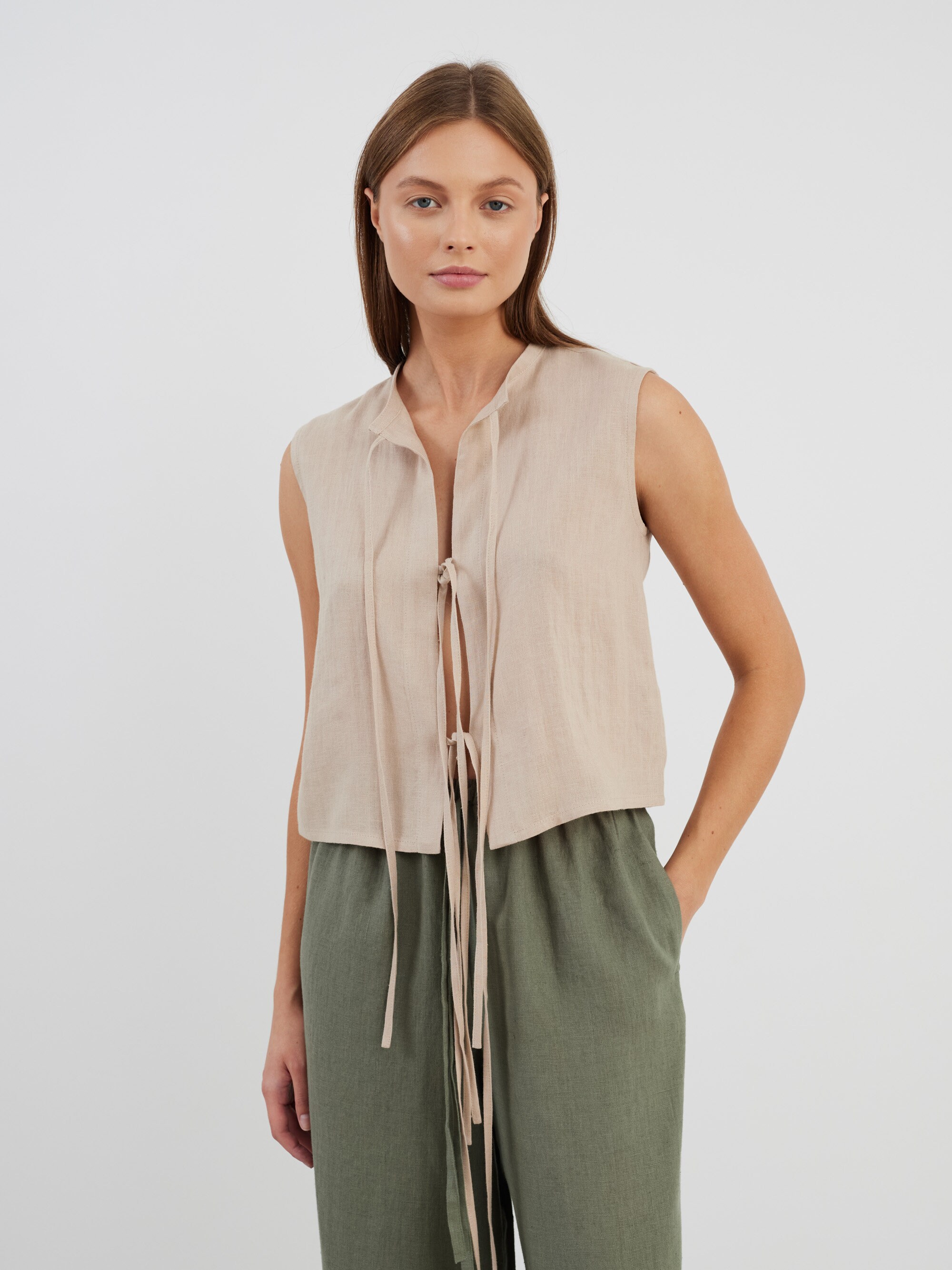 トップス linen like belt vest beige Eaphi eaphi linen-like belt vest, beige