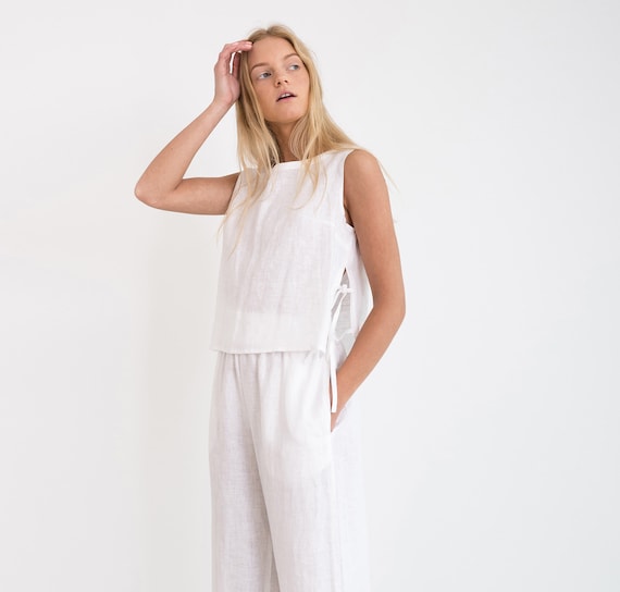 AVERY Side Tie Linen Top / Linen Sleeveless Top / Linen Tank Top 