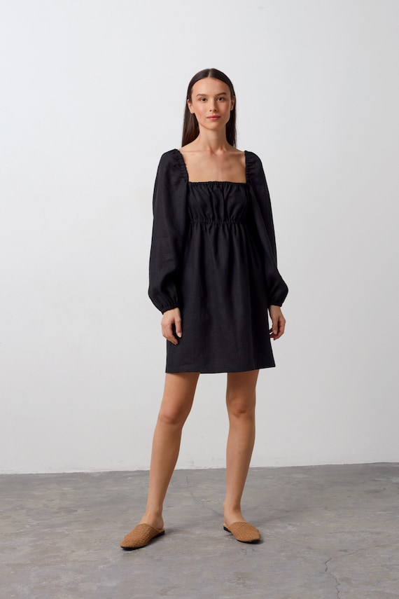 square neck black linen dress Audrey Square Neck Linen Dress l Neutral Ground S