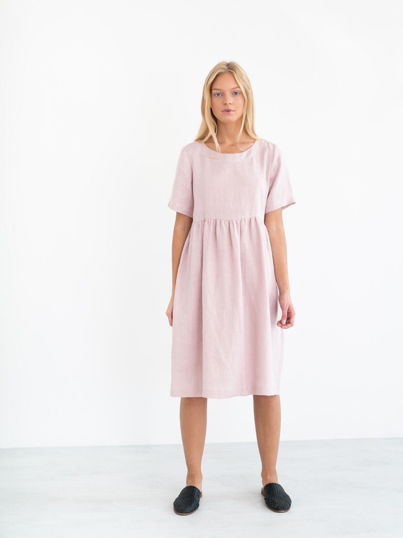 MATILDA Linen Dress / Midi Summer Dress / Short Sleeve Simple - Etsy UK