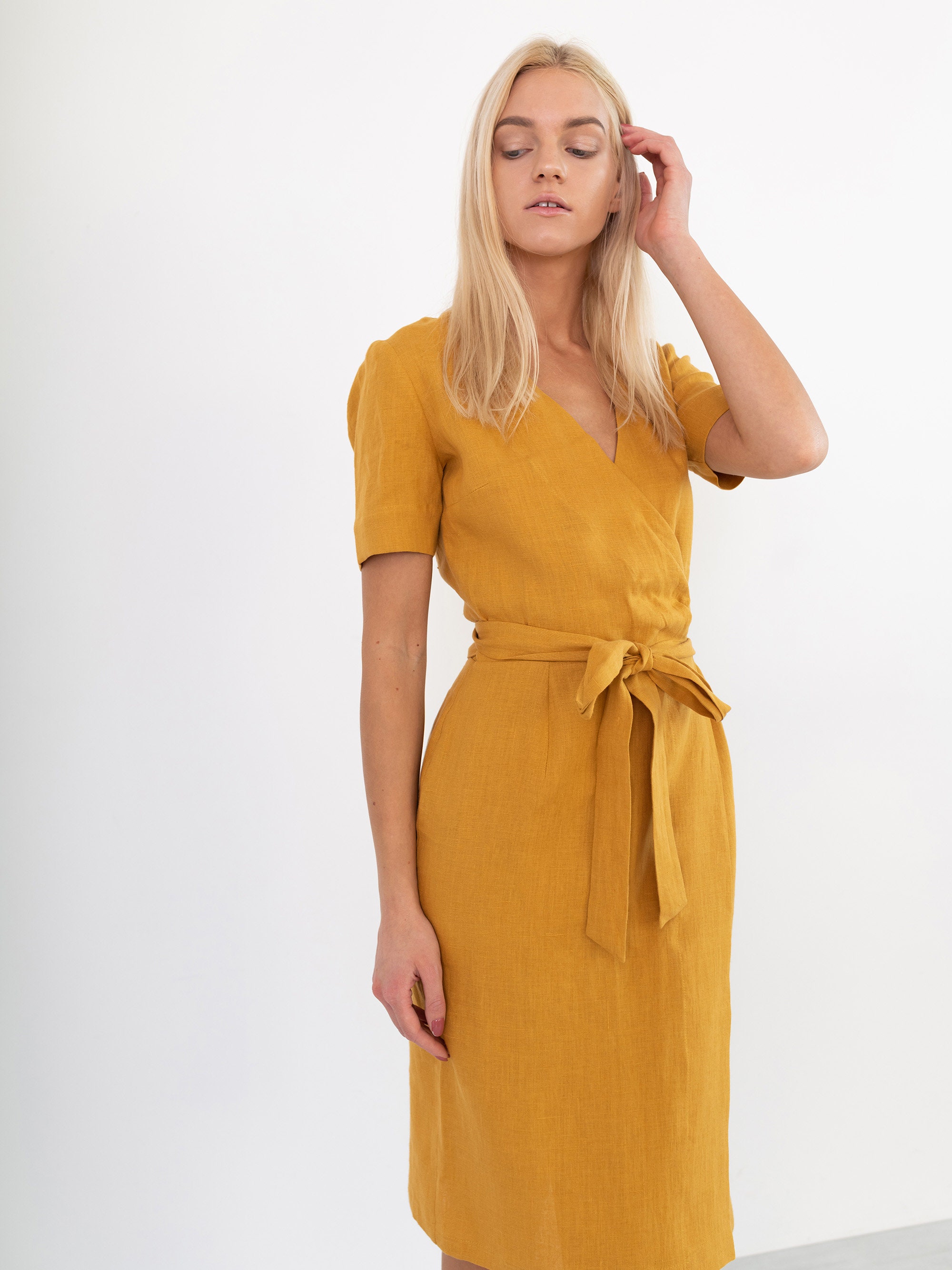 BRIGITTE Linen Wrap Dress / Linen Summer Dress - Etsy