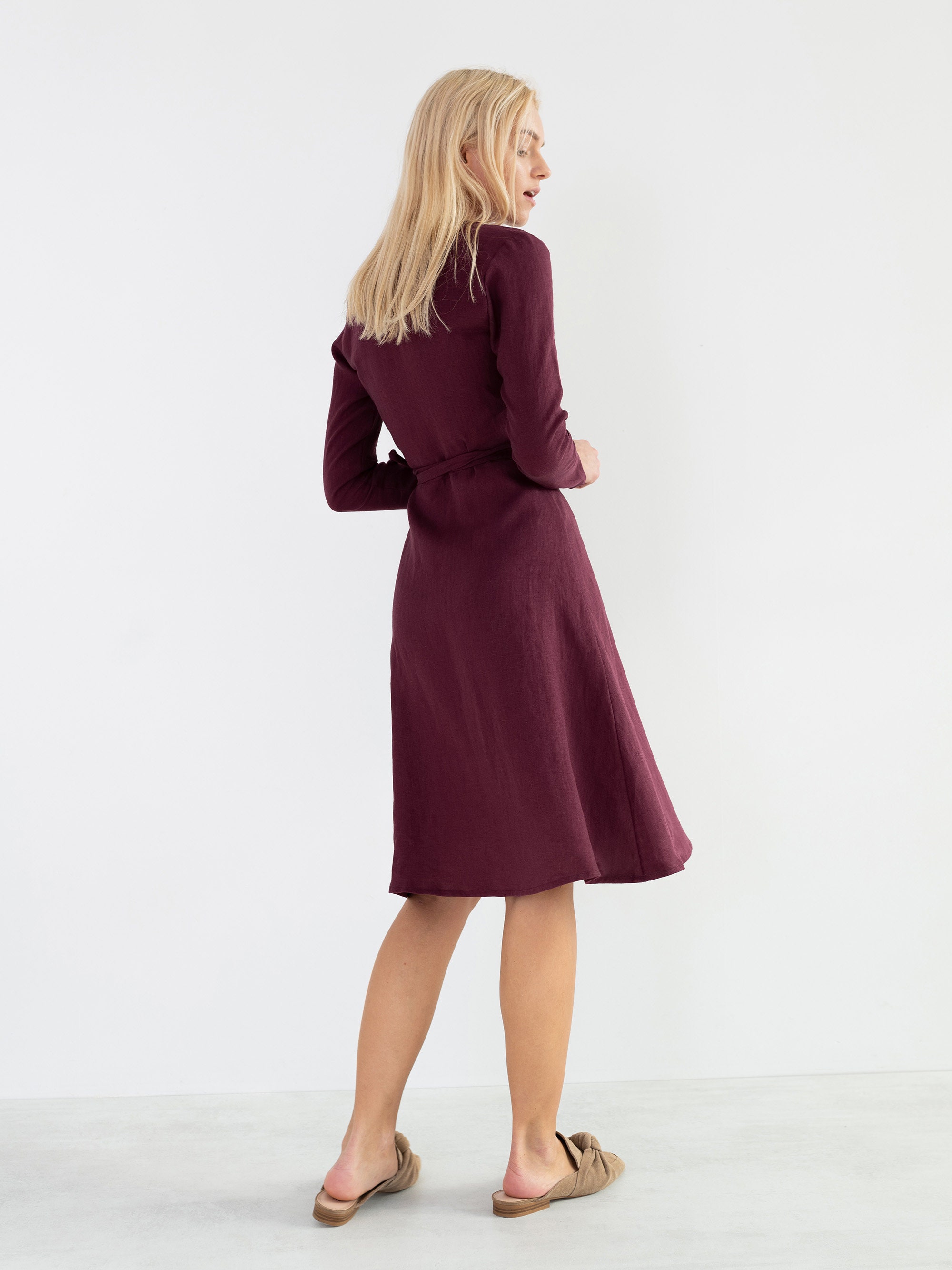 Claudia Linen Wrap Dress / Long Sleeve Dress