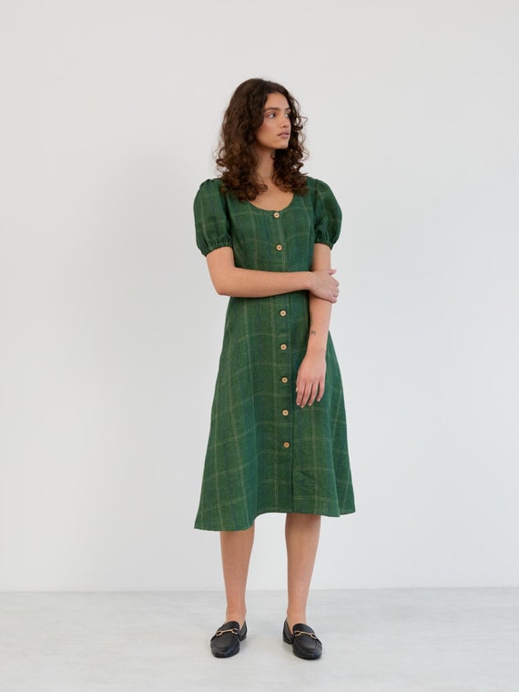 knee length dresses for ladies Forest Plaid Wool Rhoda Midi Dress main image 0