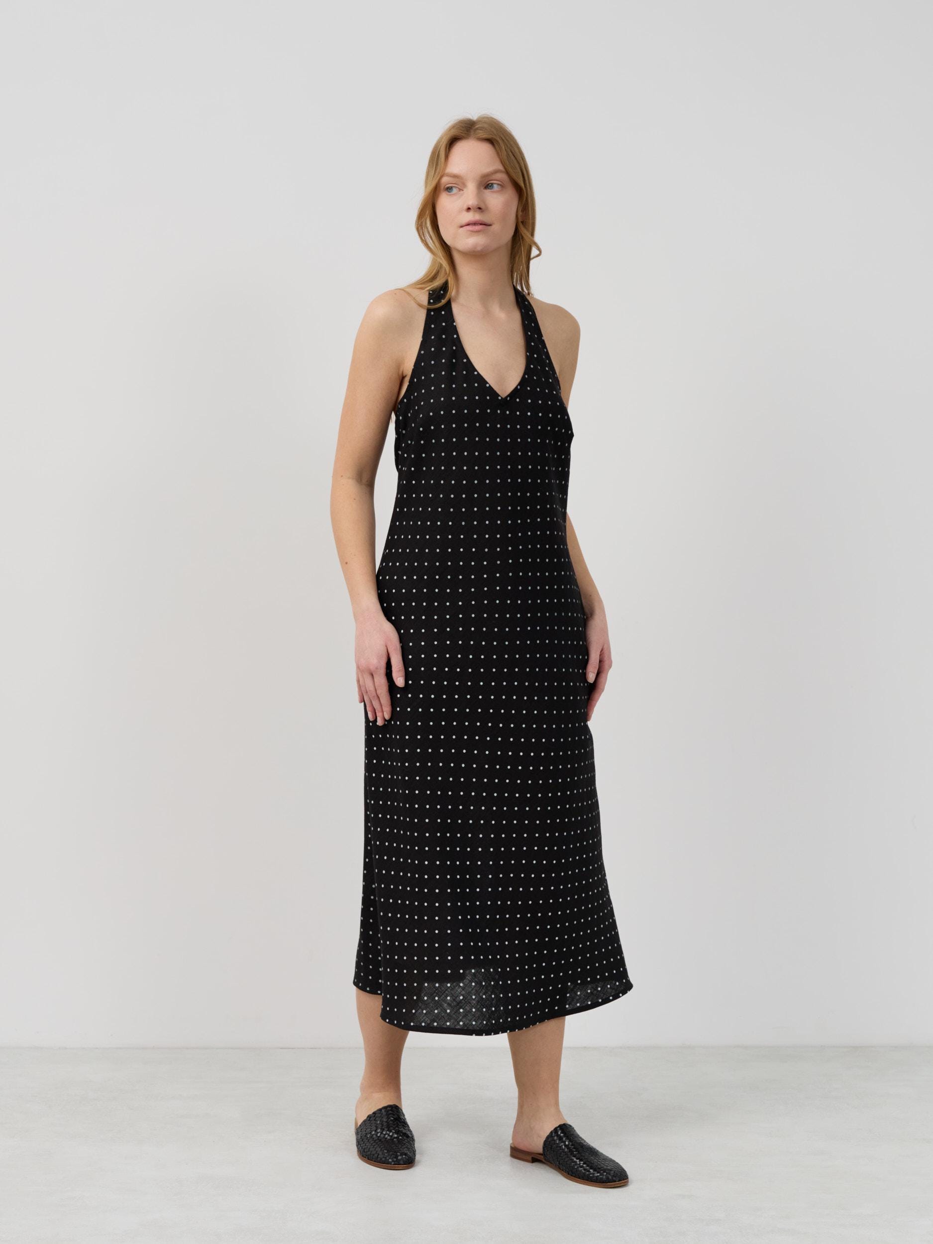 sachin & babi polka dot halter midi dress Linen dress, Black A line 50-23BFCM2025