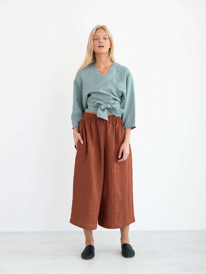 CLAIRE Linen Wrap Top / Linen Wrap Blouse / Linen Kimono Top image 2