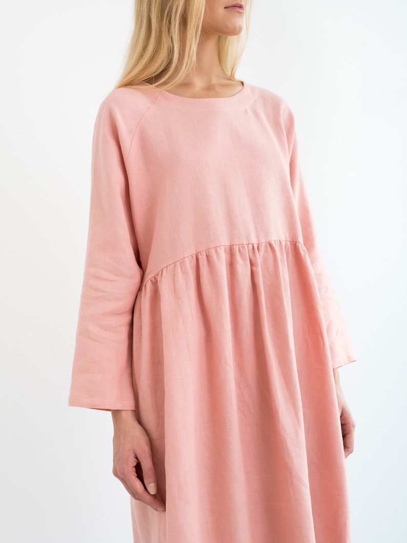 HARLOW Linen Dress / Long Sleeve Loose Midi Linen Dress image 3