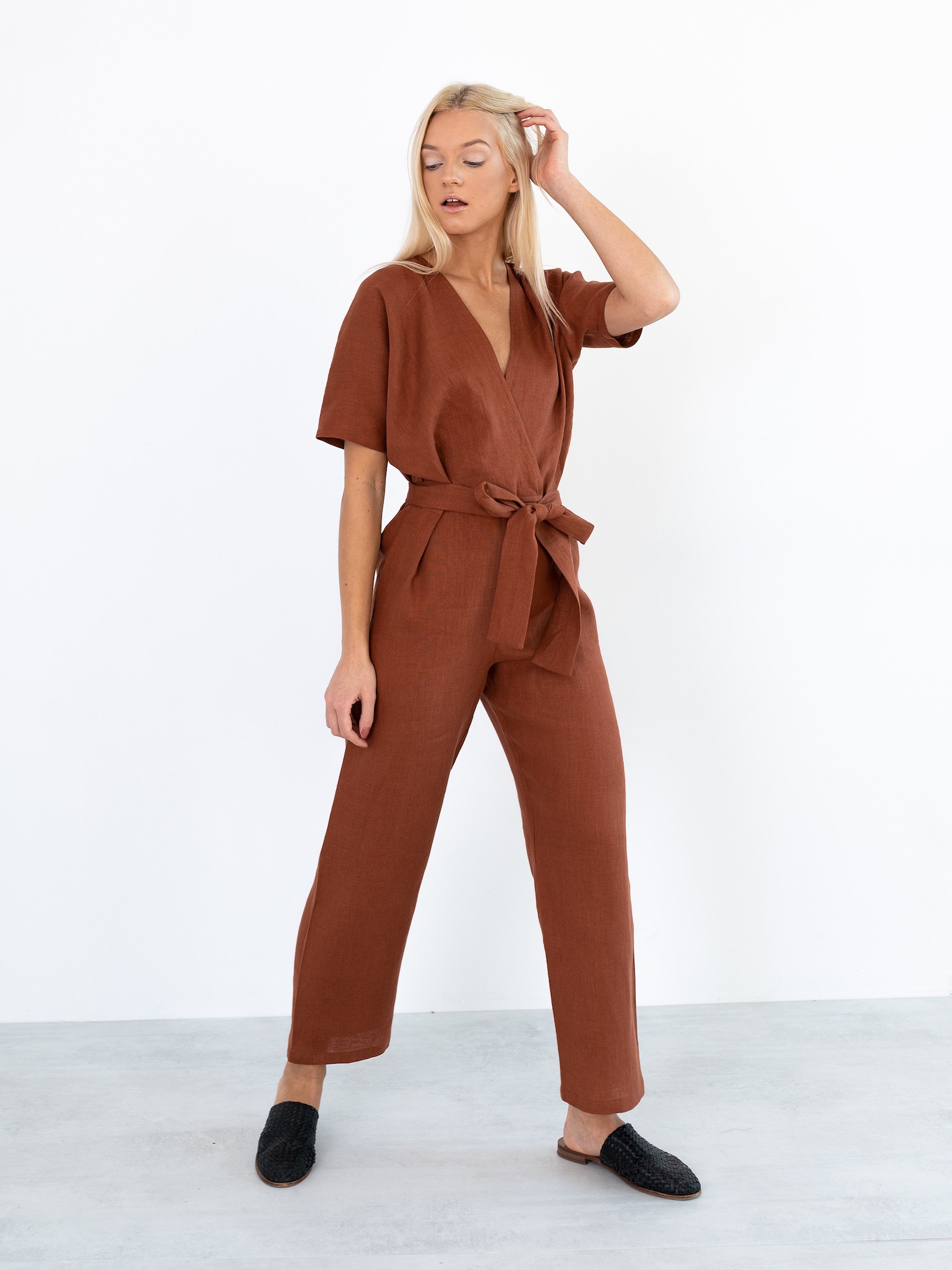 Elchic Linen Romper Belted Sleeveless Jumpsuit