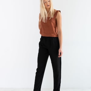 BRINLEY Linen Pants for Women / High Waisted Linen Trousers in Black image 3