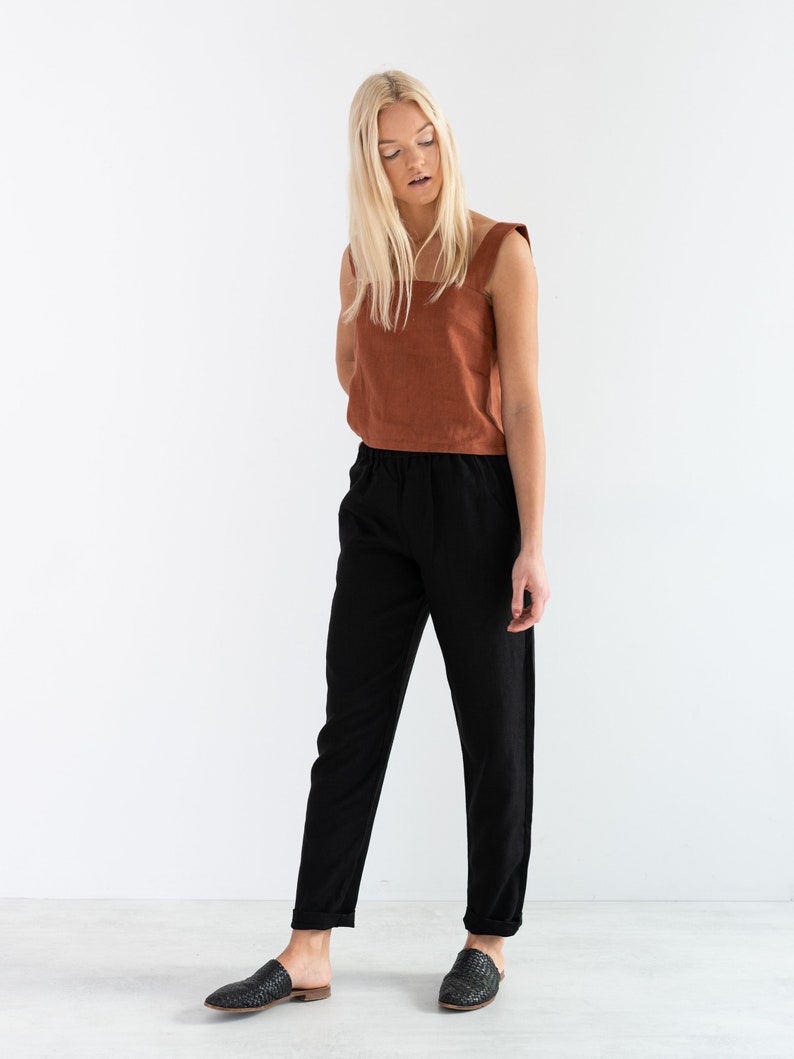 BRINLEY Linen Pants for Women / High Waisted Linen Trousers in Black image 3