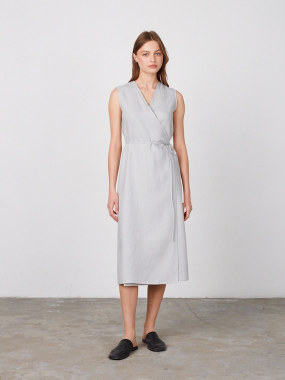 PIA Linen Midi Wrap Dress Sleeveless Summer Dress Long Wrap Linen Women s Dress Etsy UK