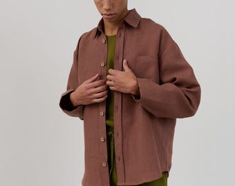 SALE Men's Linen Button-Front Shirt, Long Sleeves and Chest Pocket | ALEX