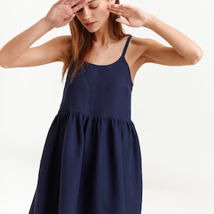 Navy linen strappy midi dress, handmade | DULCE