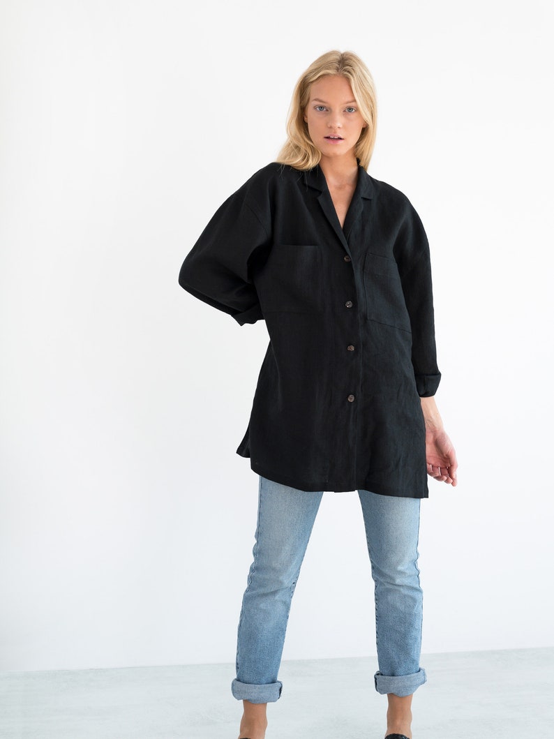 ROSEMARY Linen Jacket Black / Linen Blazer / Oversize Shirt / Handmade Clothing For Women image 4