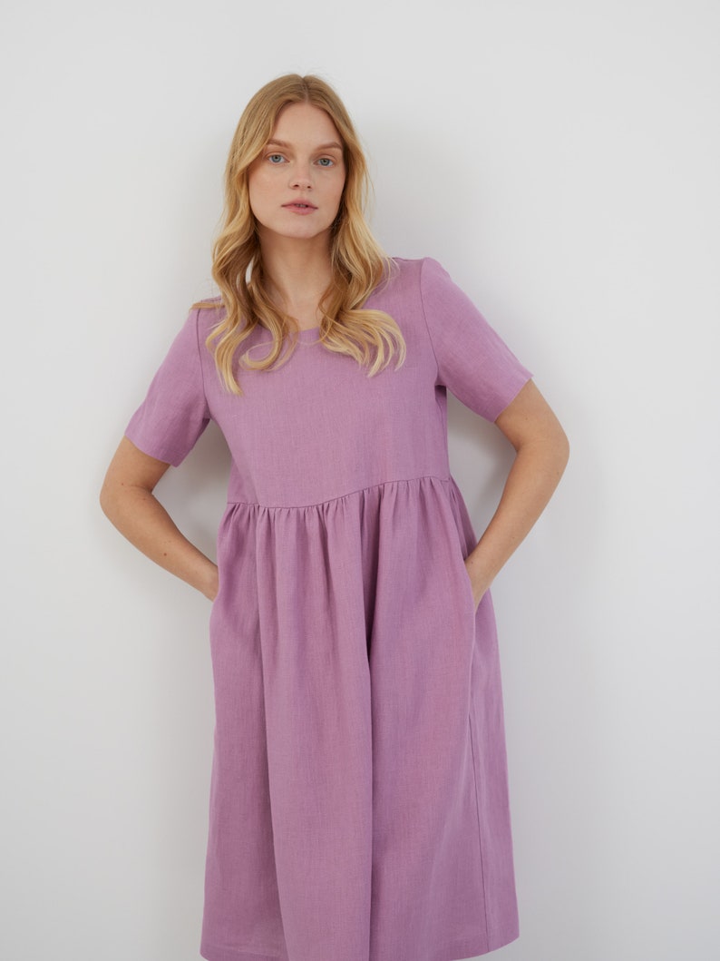 MATILDA Linen Dress / Midi Summer Dress / Short Sleeve Simple / Handmade Clothing For Women image 5