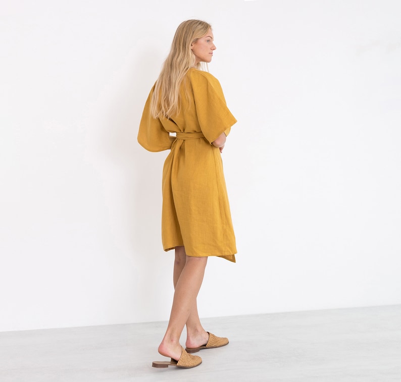 MARY Linen Wrap Dress / Linen Kimono Wrap Dress zdjęcie 6