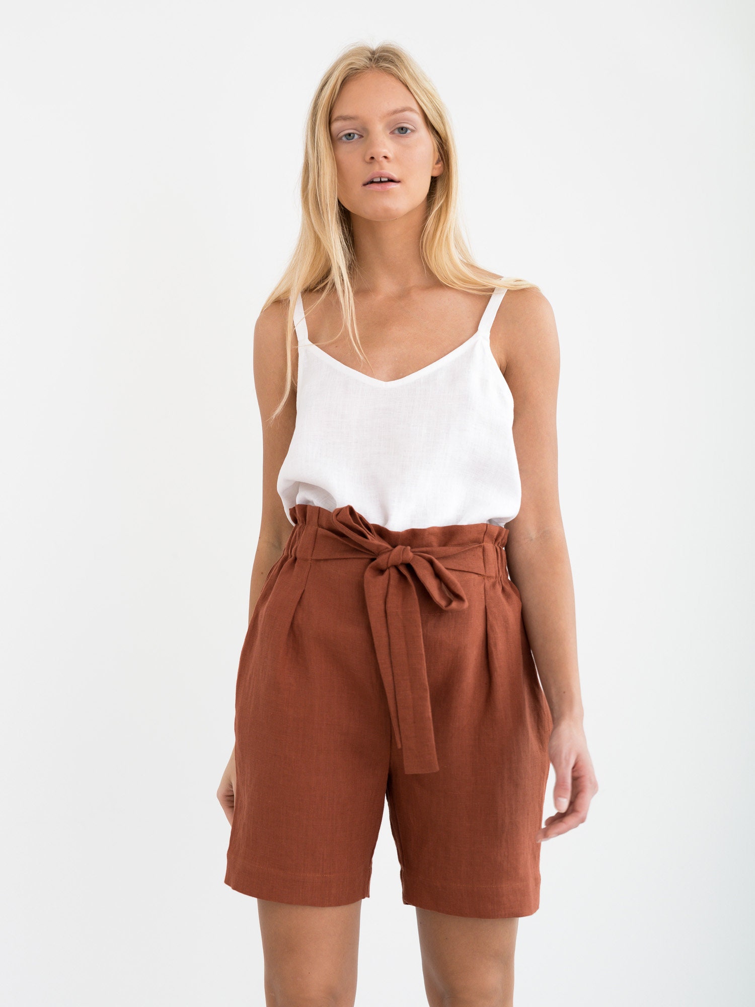 CORA Linen Shorts / High Waisted Linen Shorts / Paper Bag Beach