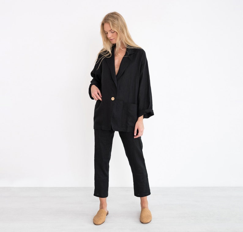 VALERIE Linen Blazer / Oversized Loose Light Linen Jacket With Pockets image 4