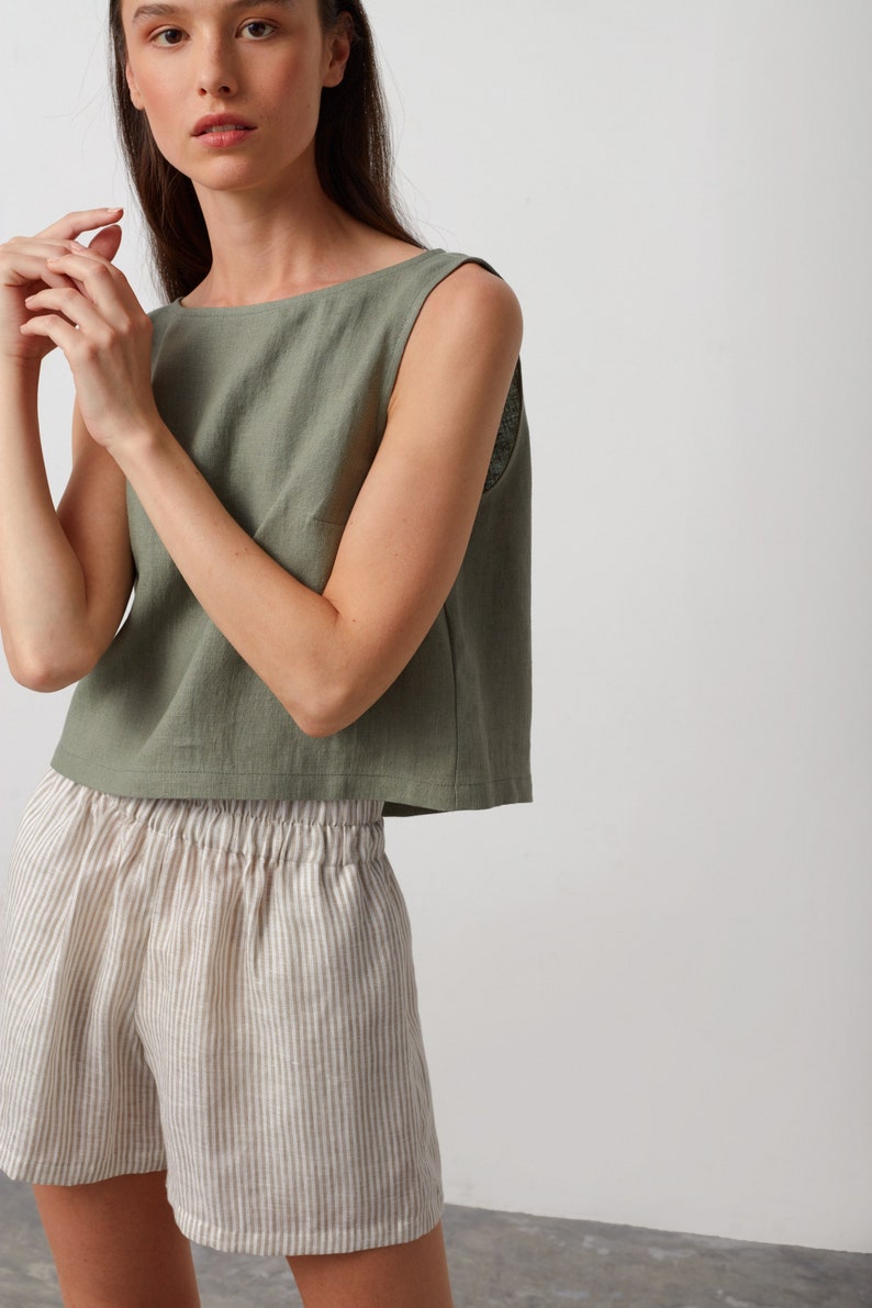 Ready to ship / SONATE Linen Tank Top / Sleeveless Blouse / Linen Crop Top image 4