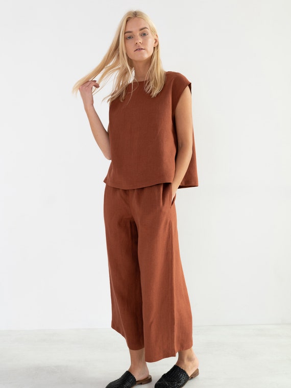 ZARA NEW FLOWY WIDE LEG PANTS WRINKLE EFFECT RED - BROWN, XS - XL