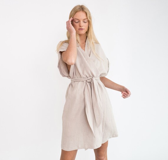 linen wrap dress etsy