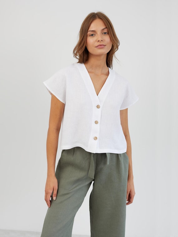 [送料込] Linen Cutting cropped shirt 大阪店WEB限定【Chikashitsu +】linen cropped cutting shirt