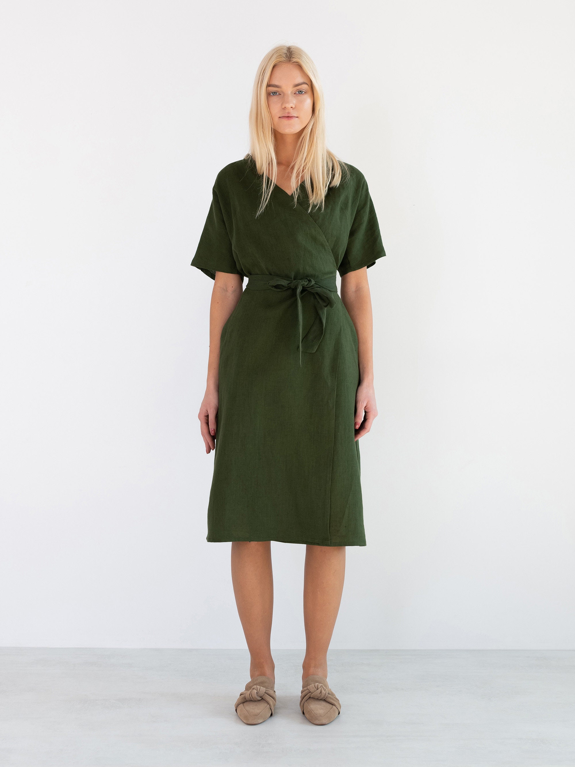linen wrap kimono mini dress Linen Wrap Dress, Short Sleeve Kimono Style | SUMMER