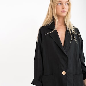 VALERIE Linen Blazer / Oversized Loose Light Linen Jacket With Pockets image 2