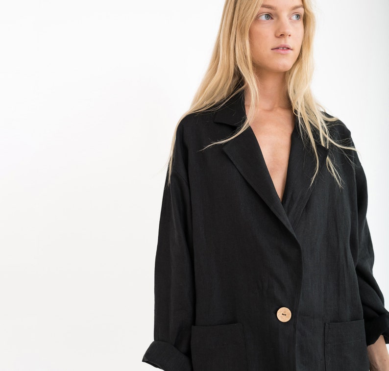 VALERIE Linen Blazer / Oversized Loose Light Linen Jacket With Pockets image 2