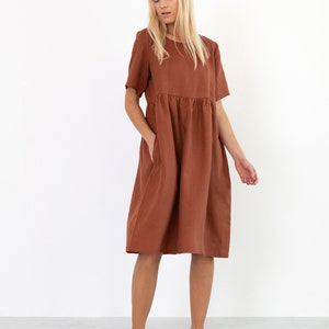 MATILDA Linen Dress / Midi Summer Dress / Short Sleeve Simple / Handmade Clothing For Women image 3