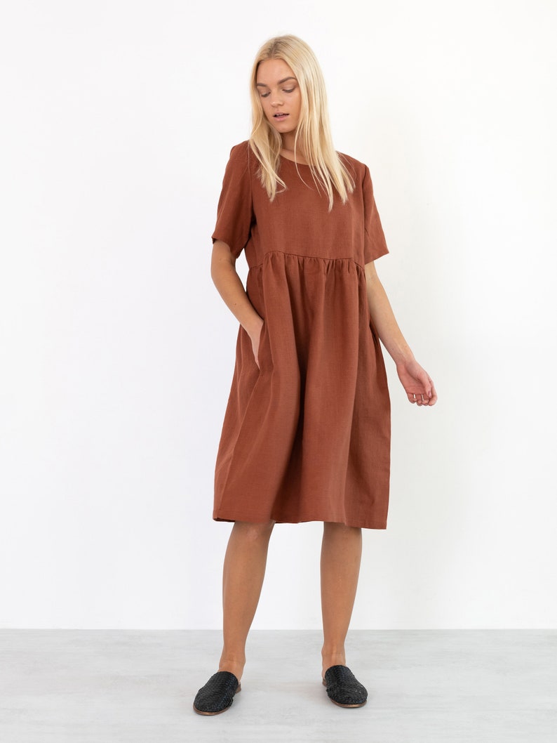 MATILDA Linen Dress / Midi Summer Dress / Short Sleeve Simple / Handmade Clothing For Women image 3