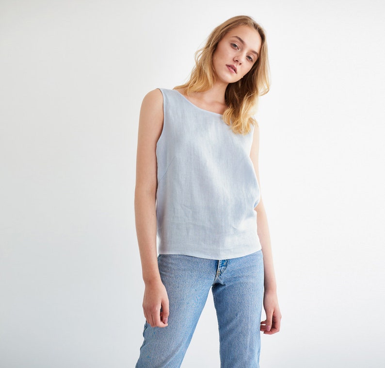 KAREN Linen Tie Back Tank Top / Deep Open Back Blouse / Linen Etsy