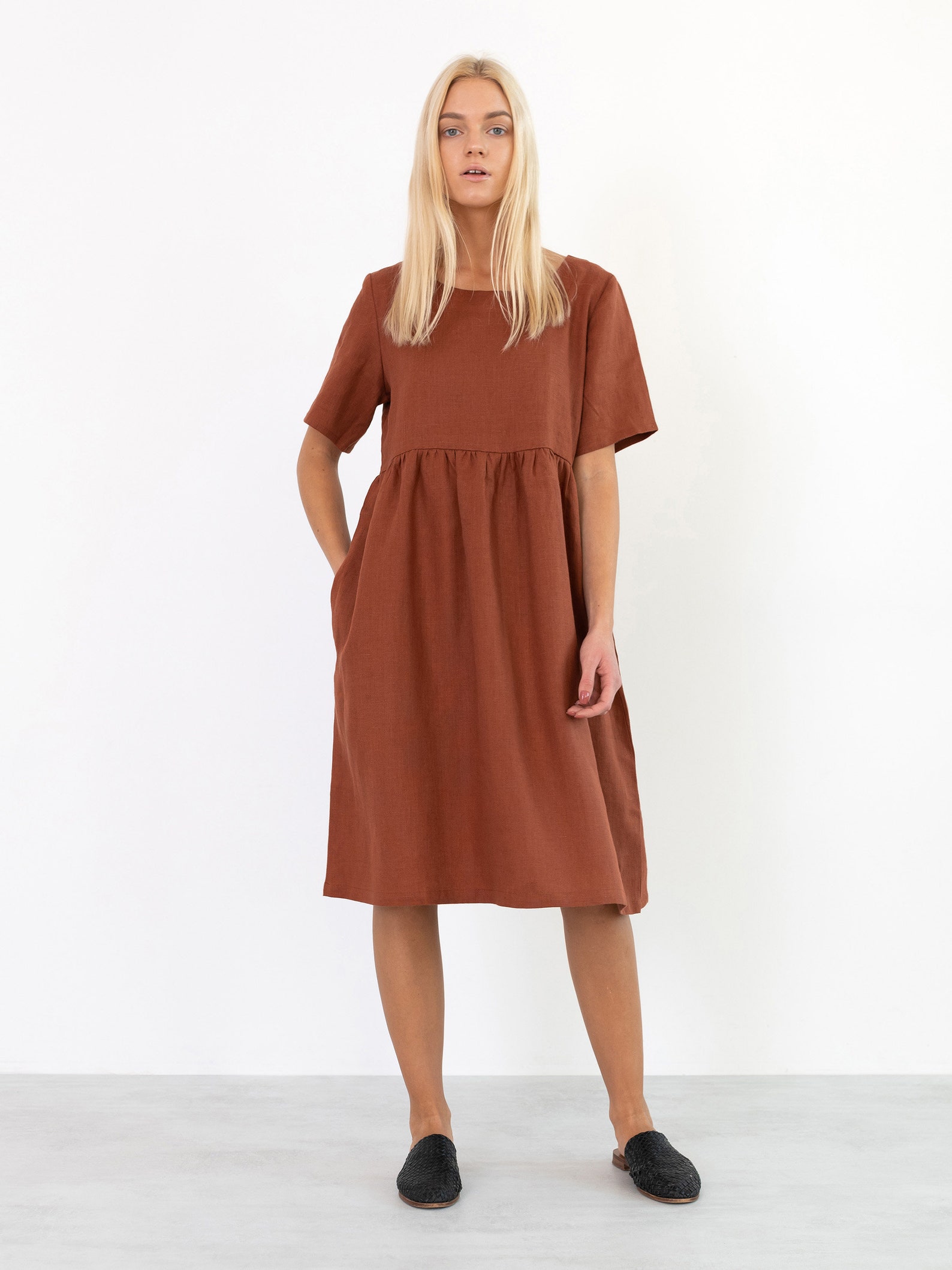 MATILDA Linen Dress / Midi Summer Dress / Short Sleeve Simple | Etsy