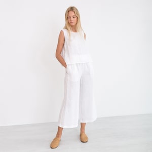 RILEY Linen Culottes / Wide Leg Linen Pants / Palazzo Pants / High Waist Linen Trousers / White