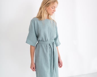 ISABEL Linen Kimono Dress / Kimono Sleeve Dress With Belt