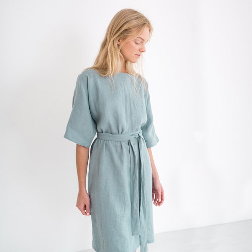 ISABEL Linen Kimono Dress / Kimono Sleeve Dress With Belt Etsy