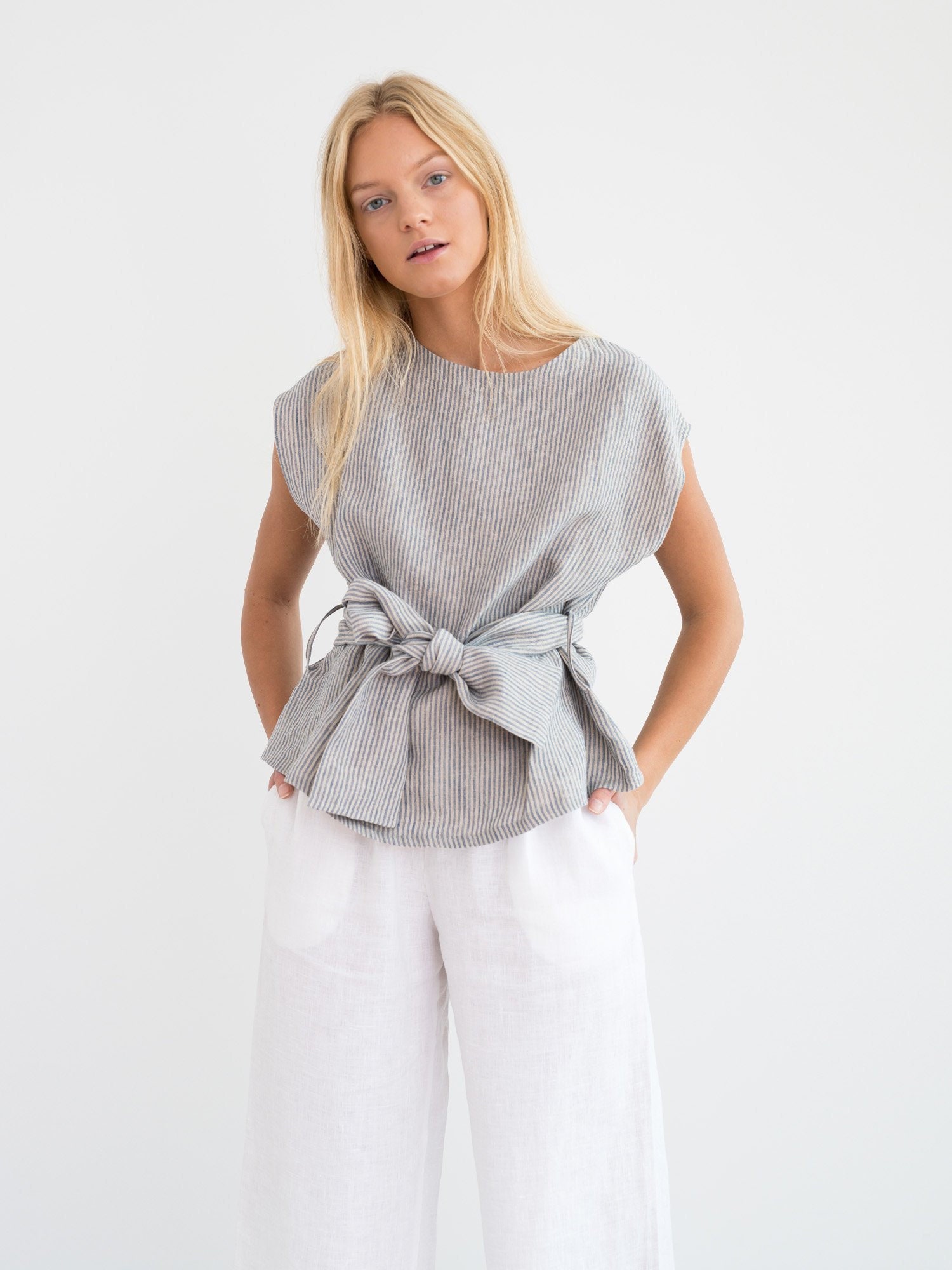 ALEXANDRA Linen Tie Waist Top / Tank 