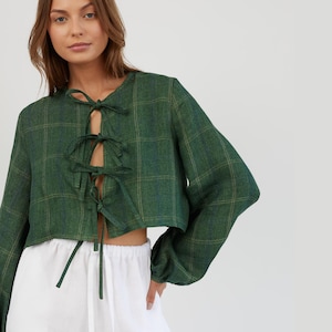 Tie Front Linen Top KOA / Cropped Linen Jacket