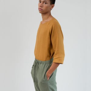 Image 4 of Mens Linen Drawstring Pants DOMINIC, Relaxed Fit Casual Trousers for Summer, Beach Resort Wear Slacks in "Sage Green" by LAC
