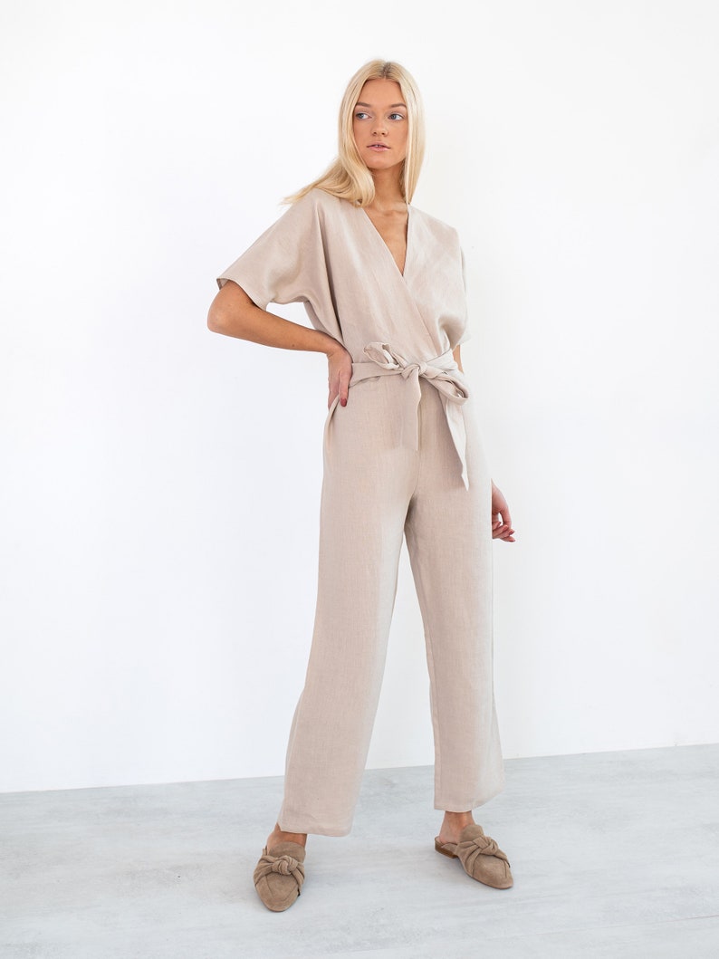 AURORA Linen Jumpsuit Women / Linen Overalls / Handmade Linen Clothing image 4