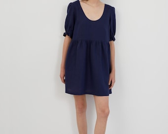 Babydoll Linen Mini Dress | Puff Sleeves, Empire Waist ZAHARA