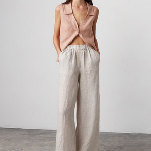 PEARL Wide Leg Linen Pants / Elastic Waist Flowy Trousers / High Waist Palazzo