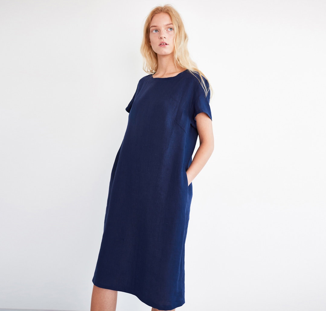 Ava Linen Midi Dress: Short Sleeve Summer Comfort
