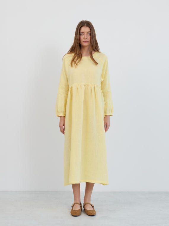 Buy Linen Dress BAY / Midi Long Sleeve Dress in Butter Yellow Online in India - Etsy Buy Linen Dress BAY / Midi Long Sleeve Dress in Butter Yellow Online in India - Etsy