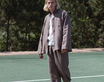 Men’s wide leg linen pants, relaxed fit | AUSTIN