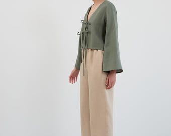 Elastische Taille Leinenhose ULA, Pull on Leinenhose für Frauen, Handgemacht
