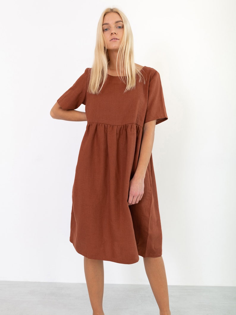 MATILDA Linen Dress / Midi Summer Dress / Short Sleeve Simple / Handmade Clothing For Women image 4