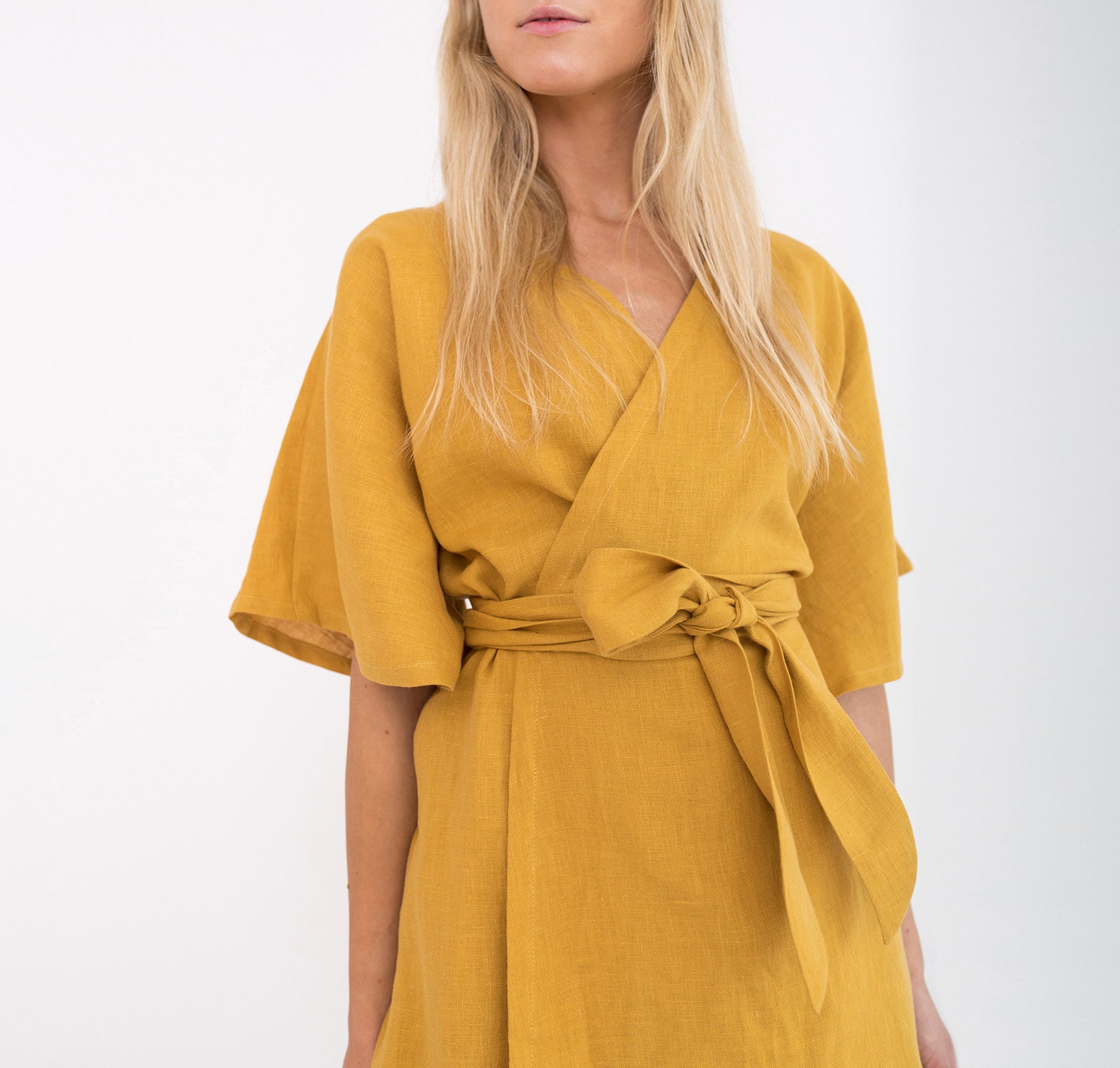 MARY Linen Wrap Dress Linen Kimono Wrap Dress Etsy Canada
