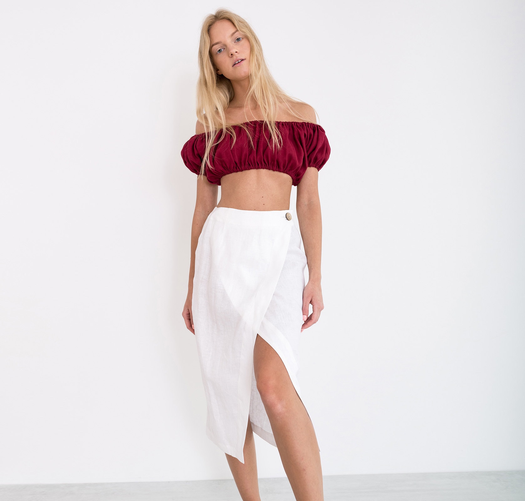 The Jetset - White Linen Off-the-Shoulder Crop Top main image 0