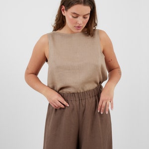 Wide Leg Linen Pants PEARL / Elastic Waist Flowy Trousers / High Waist Palazzo zdjęcie 5